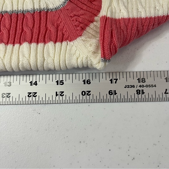 Tommy Hilfiger Pink, Off-white, and Silver Striped Cable Knit Sweater Large - Picture 7 of 12